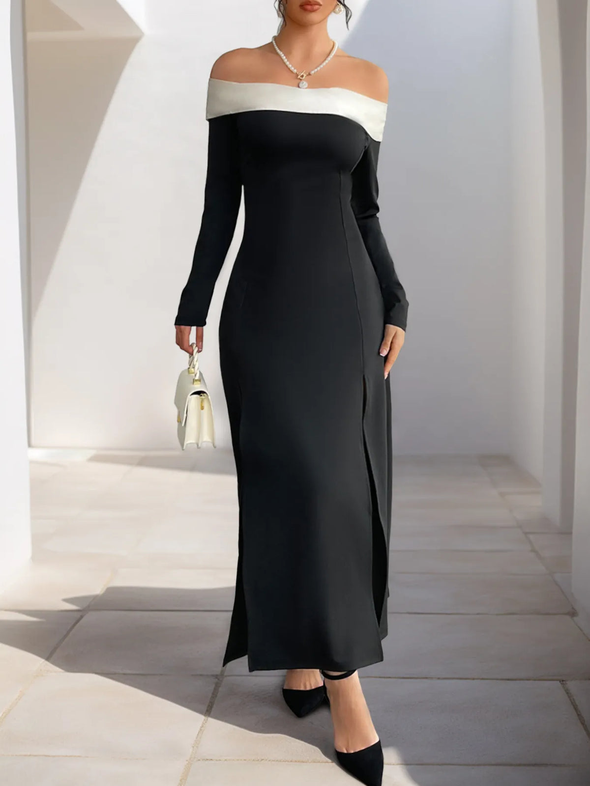 Side Slit Off-Shoulder Maxi Dress