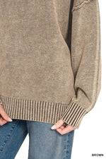 Zenana Washed Deep V-neck Oversized Sweater