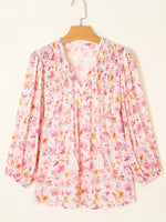 Floral Print Tassel Tie Smocked Puff Sleeve Blouse