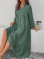 Ruffle Hem Button Front Tiered Dress