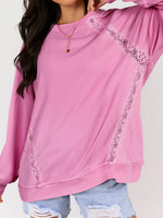 Lace Patched Raglan Sleeve Loose Fit Sweatshirt