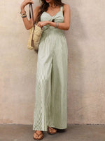 Striped Cutout Twist Front Wide Leg Jumpsuit