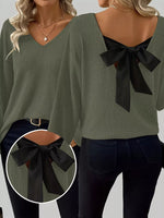 Full Size Ribbed Knit Backless Bow T-Shirt Plus Size