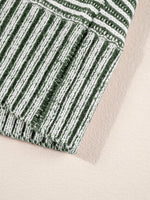 Striped Ribbed Knit Boat Neck Baggy Sweater