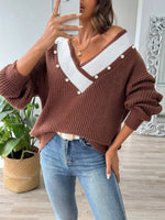 Contrast Trim Dropped Shoulder Long Sleeve Sweater