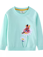 Children's Flower Embroidered Crew Neck Sweatshirt