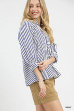Umgee Striped V-Neck Button Down Top