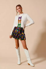 SO ME Mardi Gras Checker Sequins Mini Skirt