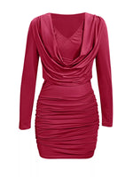 Draped V-Neck Long Sleeve Bodycon Mini Dress