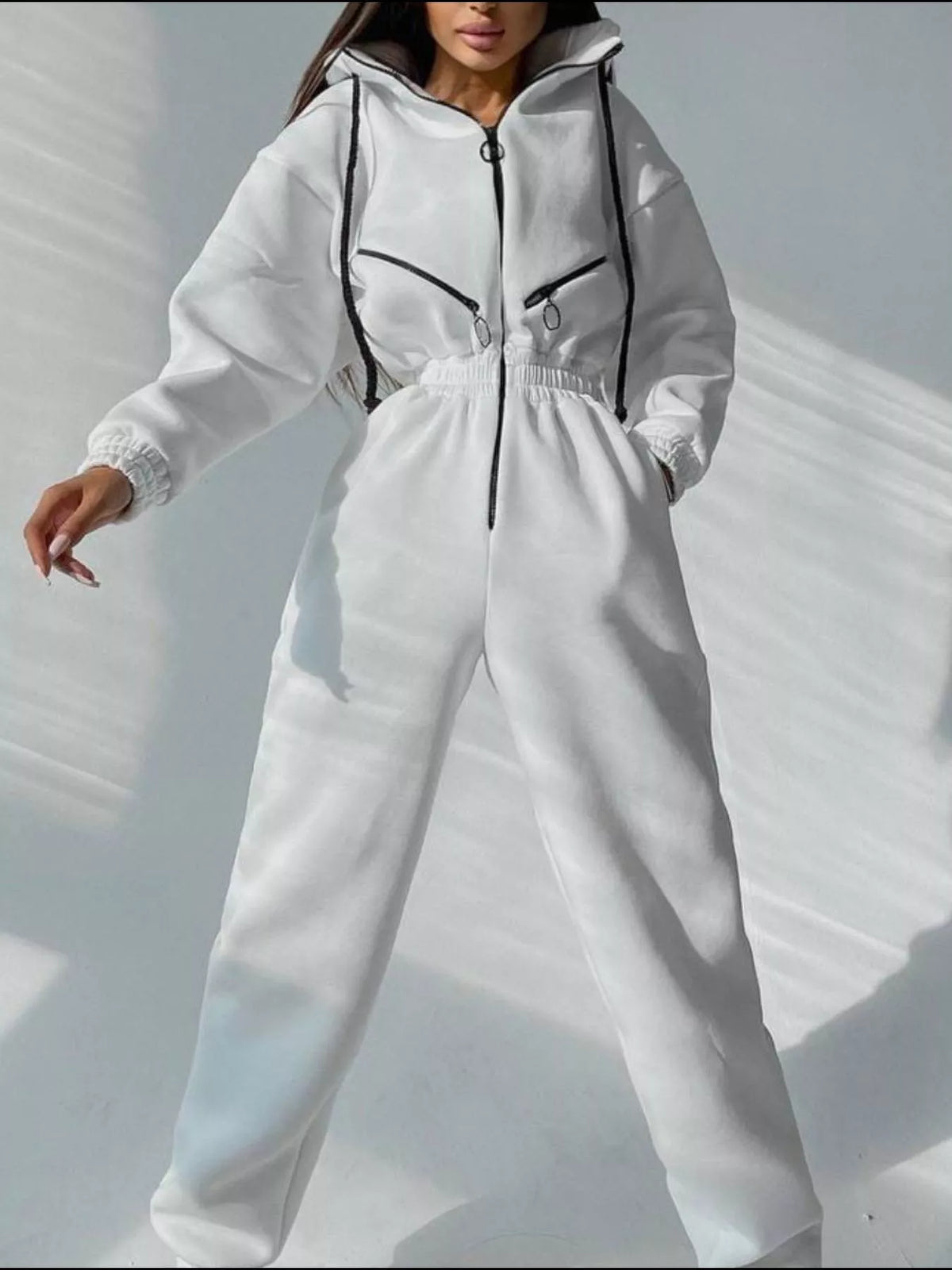 Hooded Zip-Up Long Sleeve Jumpsuit