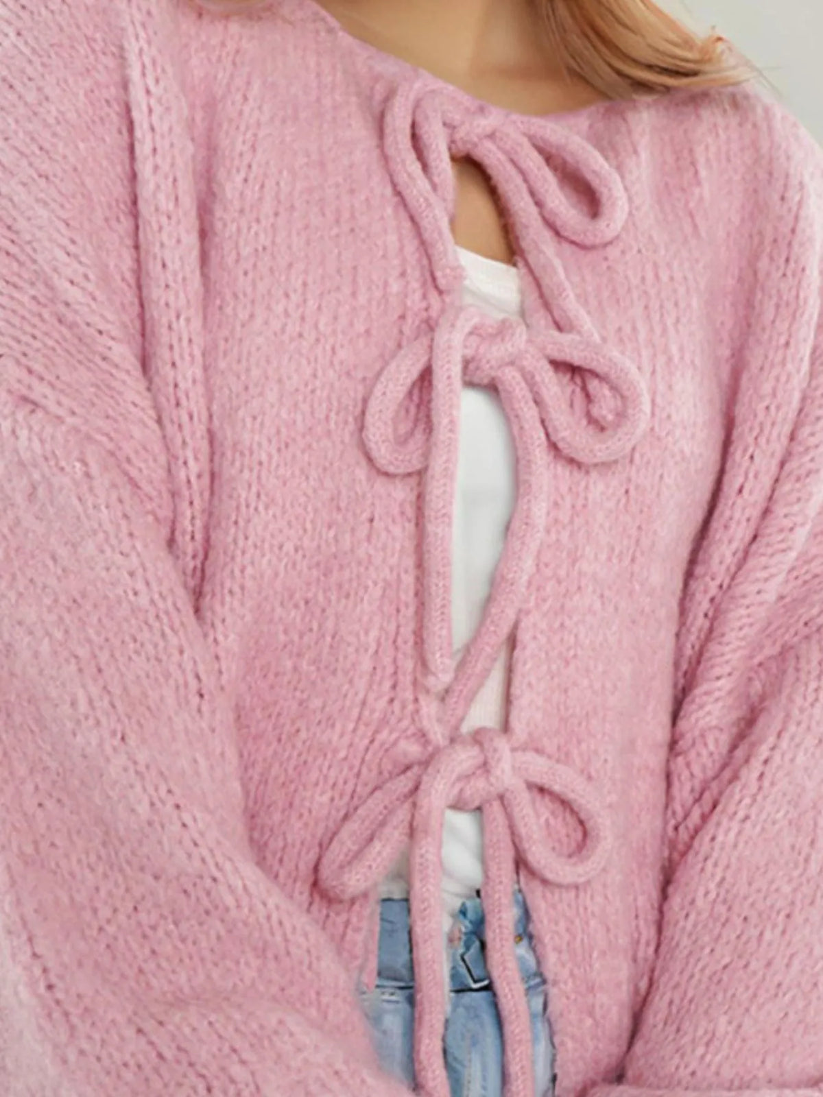 Cozy Bow-Tie Front Knit Cardigan
