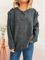 Raw Hem Lace Up Front Sweater