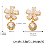 18K Gold-Plated Stainless Steel Zircon Flower Drop Earrings