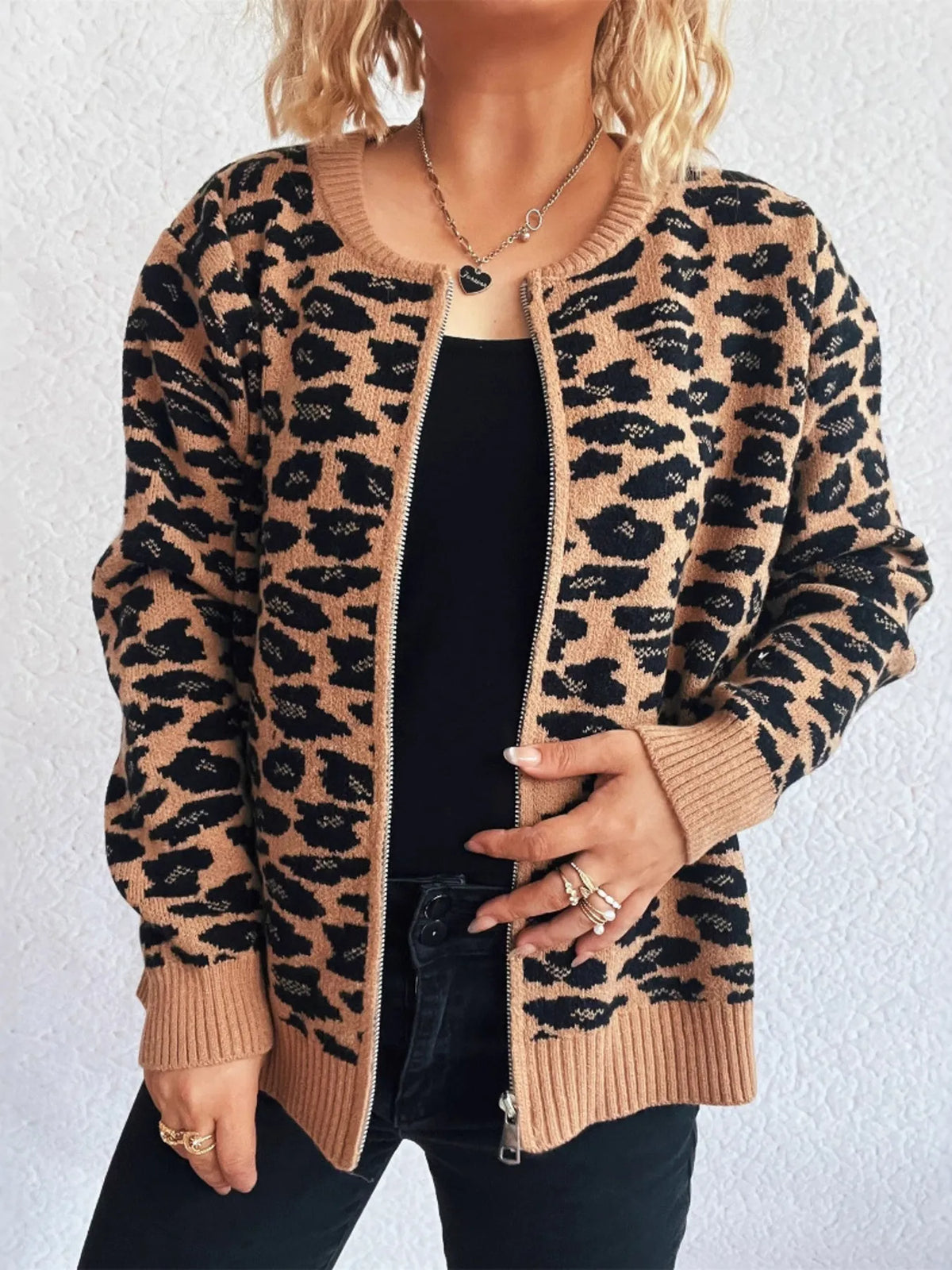 Zip Up Long Sleeve Cardigan