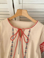 Embroidered Tie Neck Blouse