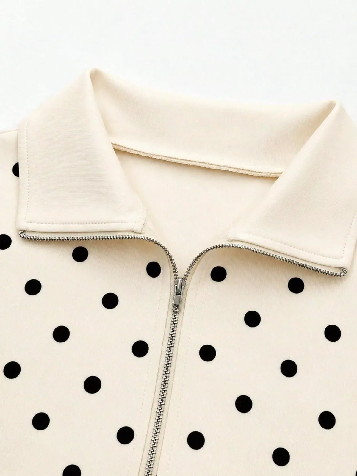 Polka Dot Half Zip Cropped Sweatshirt