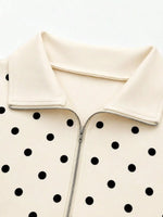 Polka Dot Half Zip Cropped Sweatshirt