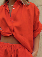 Button Up Shirt and Drawstring Shorts Set