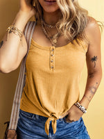 Full Size Ribbed Button Front Tie Hem Cami Tank Top Plus Size