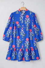 Floral Print Long Sleeve Ruffle Hem Dress