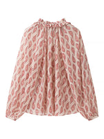Paisley Print Frill Tie Neck Long Sleeve Blouse