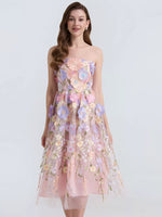 Floral Applique Strapless Midi Dress