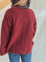 Button-Front Ribbed Cardigan with V-Neck