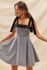 SO ME Houndstooth Fit Flare Mini Dress with Shoulder Tie