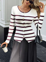 Striped Button-Up Knit Cardigan