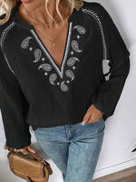 Paisley Notched Balloon Sleeve Blouse