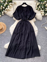 Floral Decor Tie Waist Puff Sleeve Dress