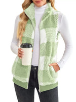 Full Size Color Block Zip Up Vest Coat Plus Size