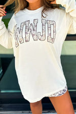 WWJD Camo Letter Printed Long Sleeve Top