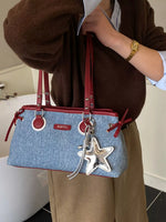 Denim Shoulder Bag with Star Charm