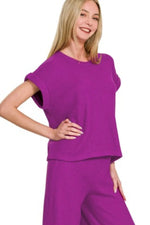 Zenana Rolled Sleeve Top and Pants Sweater Set