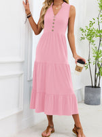 Sleeveless Notched Tiered Midi Dress