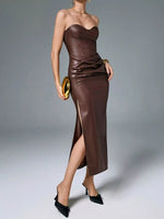 Slit Tube Leather Bodycon Maxi Dress