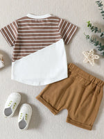 Children's Striped Color Block Casual Top and Shorts Set