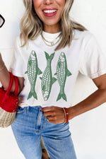 Full Size Unique Fish Graphic Casual Round Neck Tee Plus Size