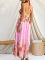 Floral Print Halter Neck Maxi Dress