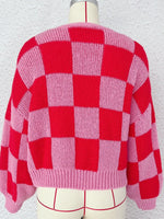 Checkered Open Front Long Sleeve Cardigan