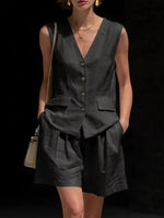 Full Size Sleeveless Vest and Shorts Set Plus Size