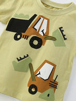 Children's Cartoon Excavator Round Neck Tee and Shorts Set