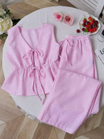 Striped Tie-Front Sleeveless Top and Pants Set