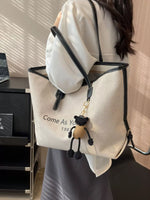 Canvas Tote Shoulder Bag with Charm