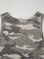 Camouflage Print Ribbed Knit Round Neck Tank Top