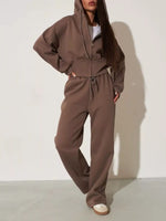 Zip-Up Hoodie and Wide-Leg Pants Set