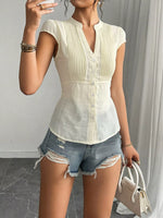 Button Up Cap Sleeve Shirt