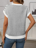 Striped Round Neck Short Sleeve Knit Top