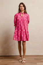 BiBi Ribbon Patterns With Scallops Edge Details Short Sleeve Dress